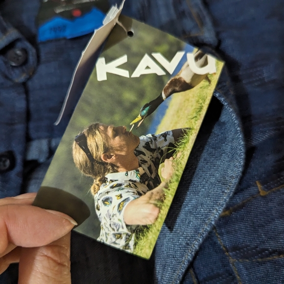 KAVU Prime Time Denim Short Sleeve Shirt Summer Lightweight Button Up Size S - Picture 11 of 11